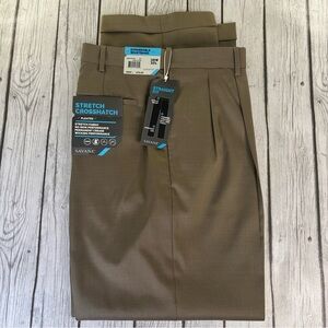 Savane Men's 38x32 Stretch Crosshatch Pleated Cuffed Dress Pants Dark Patina NWT